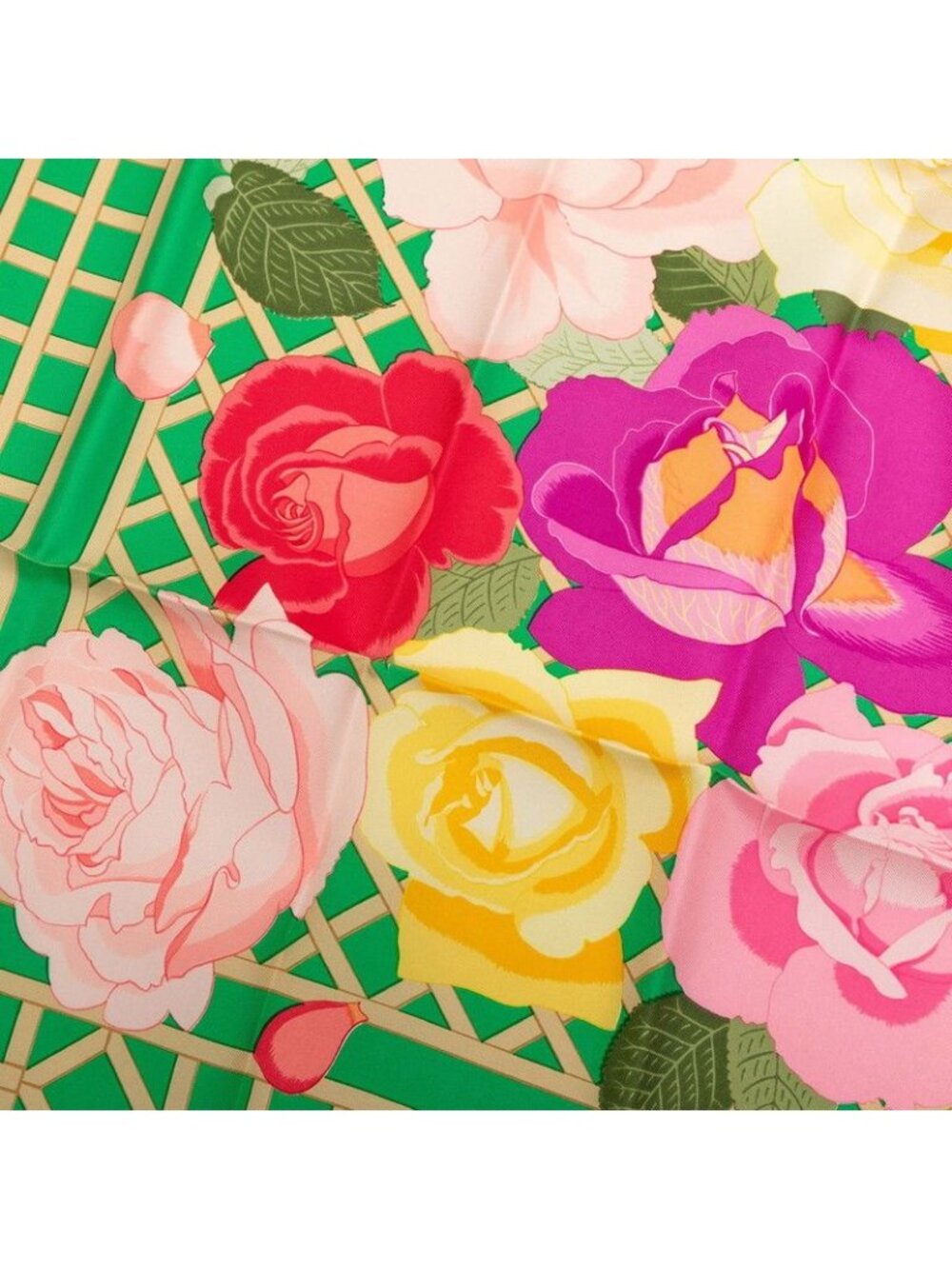 Hermes Carre 90 Roseraie Rose Garden Scarf Green Multicolor Silk - Picture 4 of 10